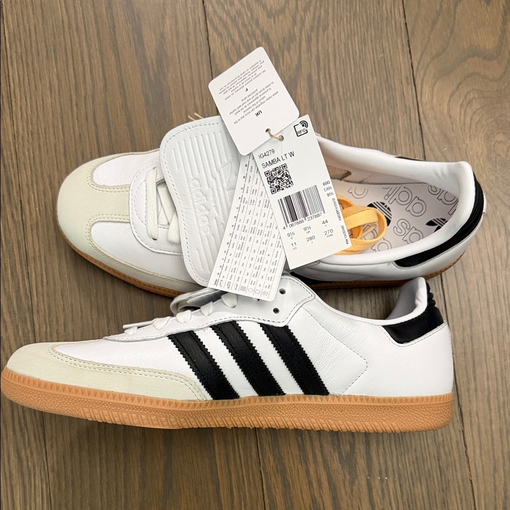 adidas White and Black Leather Sneakers with Gum Sole